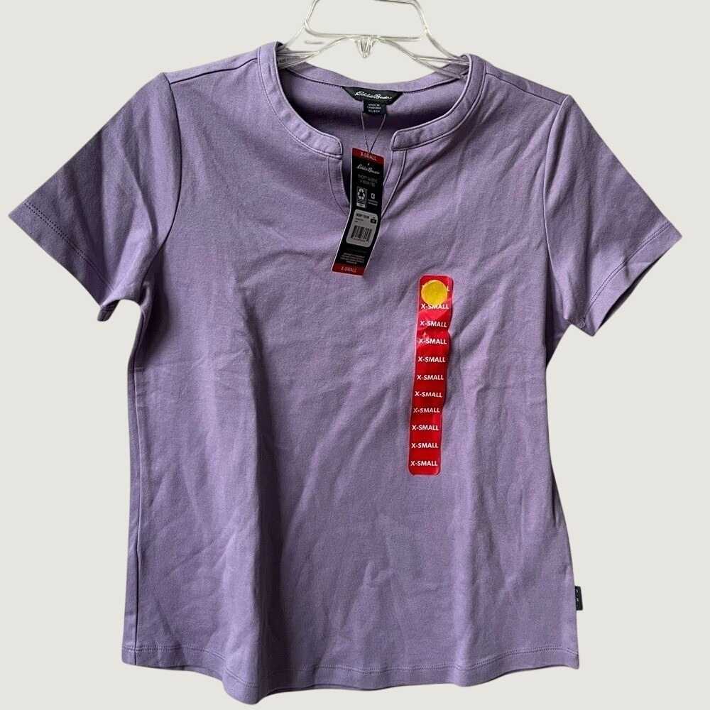 Eddie Bauer Short Sleeve V Neck Shirt Womens XS Purple Cotton Soft NWT